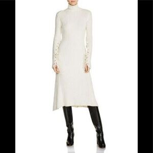 Maje Rafaela Ribbed Knit Lace-up Sleeve Midi Dress
